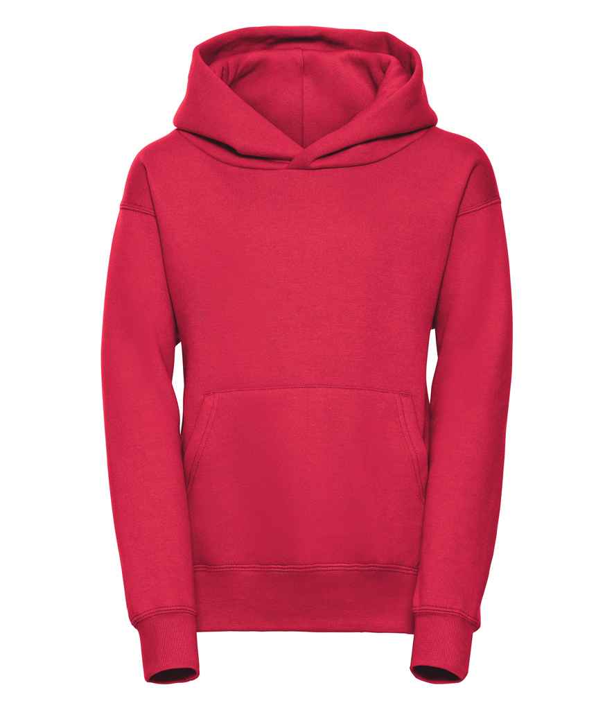 Russell Schoolgear Kids Hooded Sweatshirt in Classic Red by Russell — Custom branded clothing by Print Press, featuring premium embroidery produced in our specialist print lab in the UK.