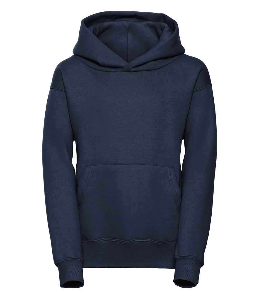 Russell Schoolgear Kids Hooded Sweatshirt in French Navy by Russell — Custom branded clothing by Print Press, featuring premium embroidery produced in our specialist print lab in the UK.