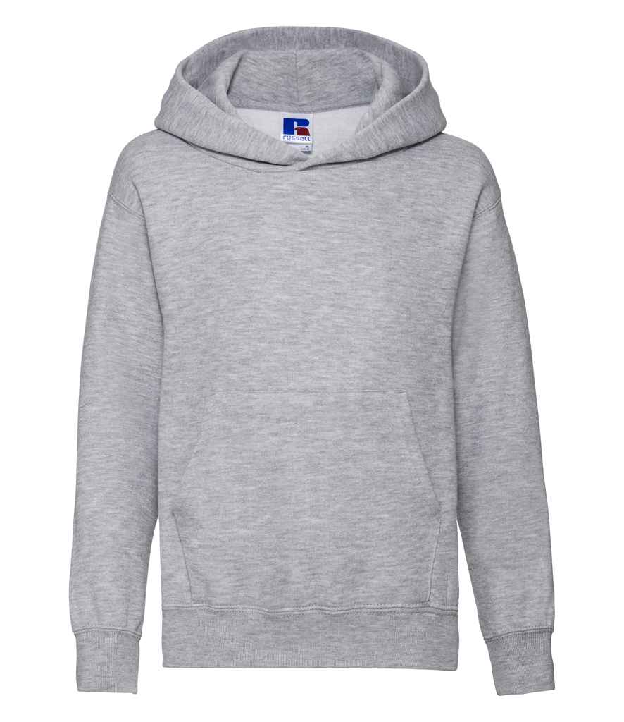 Russell Schoolgear Kids Hooded Sweatshirt in Light Oxford by Russell — Custom branded clothing by Print Press, featuring premium embroidery produced in our specialist print lab in the UK.