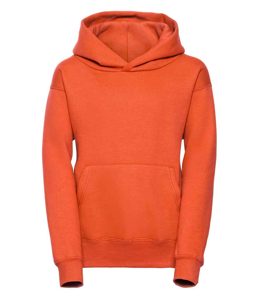 Russell Schoolgear Kids Hooded Sweatshirt in Orange by Russell — Custom branded clothing by Print Press, featuring premium embroidery produced in our specialist print lab in the UK.