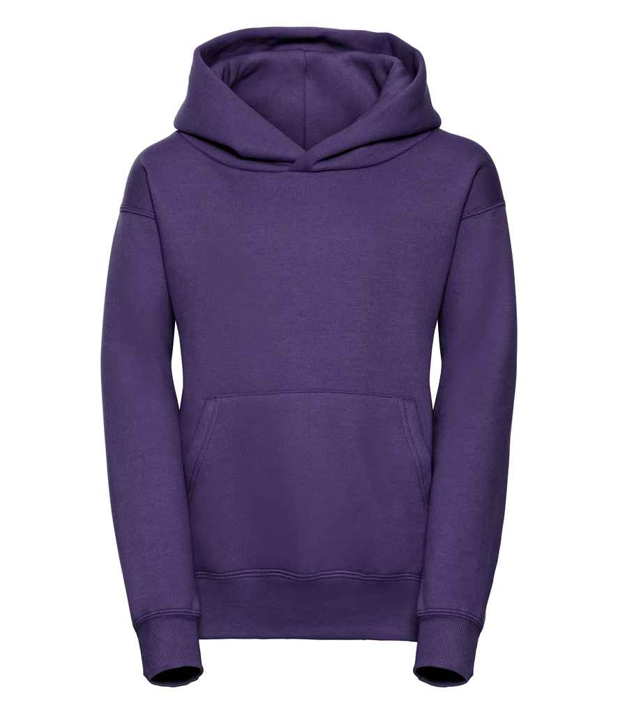 Russell Schoolgear Kids Hooded Sweatshirt in Purple by Russell — Custom branded clothing by Print Press, featuring premium embroidery produced in our specialist print lab in the UK.