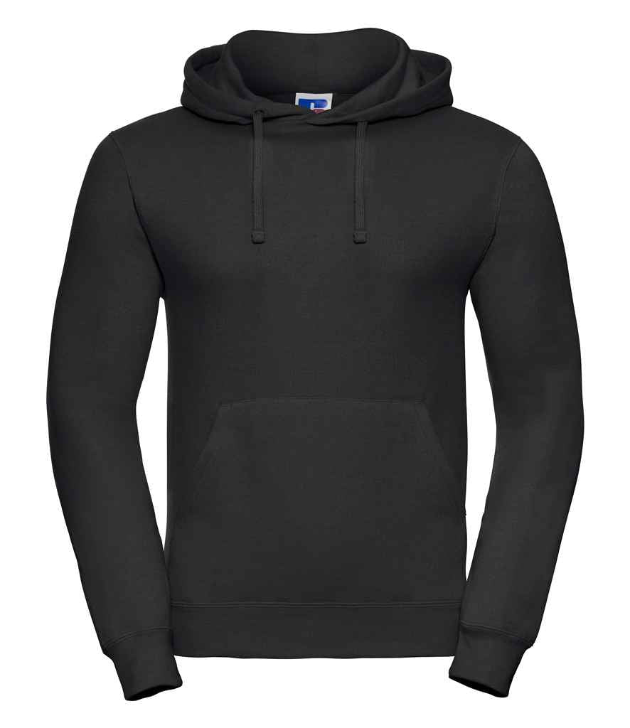 Russell Hooded Sweatshirt in Black by Russell — Custom branded clothing by Print Press, featuring premium embroidery produced in our specialist print lab in the UK.