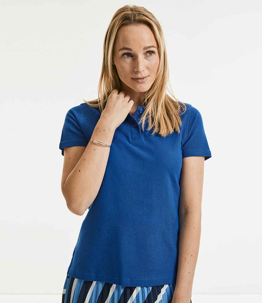 Russell Ladies Ultimate Cotton Piqué Polo Shirt in Bright Royal by Russell — Custom branded clothing by Print Press, featuring premium embroidery produced in our specialist print lab in the UK.