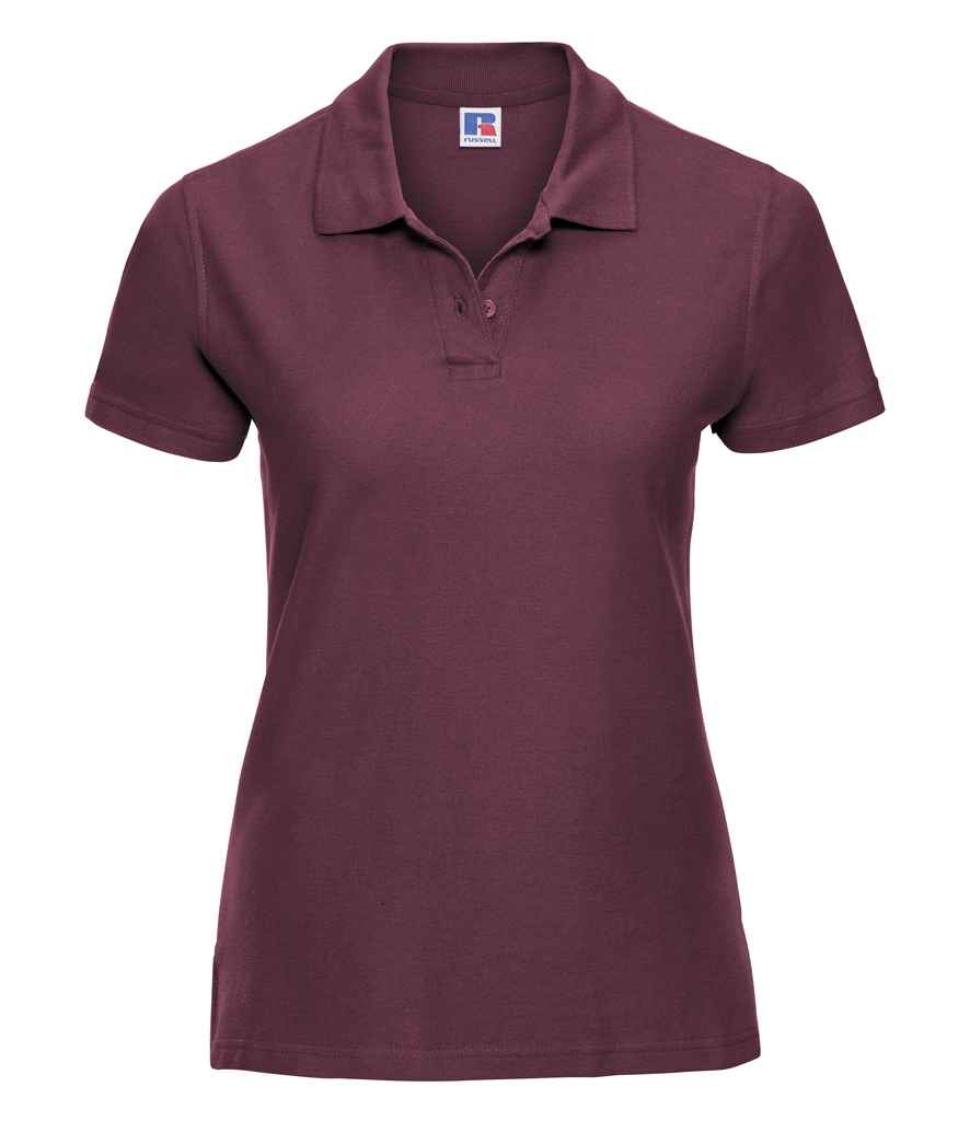 Russell Ladies Ultimate Cotton Piqué Polo Shirt in Burgundy by Russell — Custom branded clothing by Print Press, featuring premium embroidery produced in our specialist print lab in the UK.