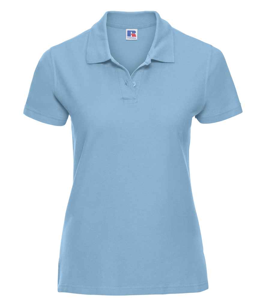 Russell Ladies Ultimate Cotton Piqué Polo Shirt in Sky Blue by Russell — Custom branded clothing by Print Press, featuring premium embroidery produced in our specialist print lab in the UK.
