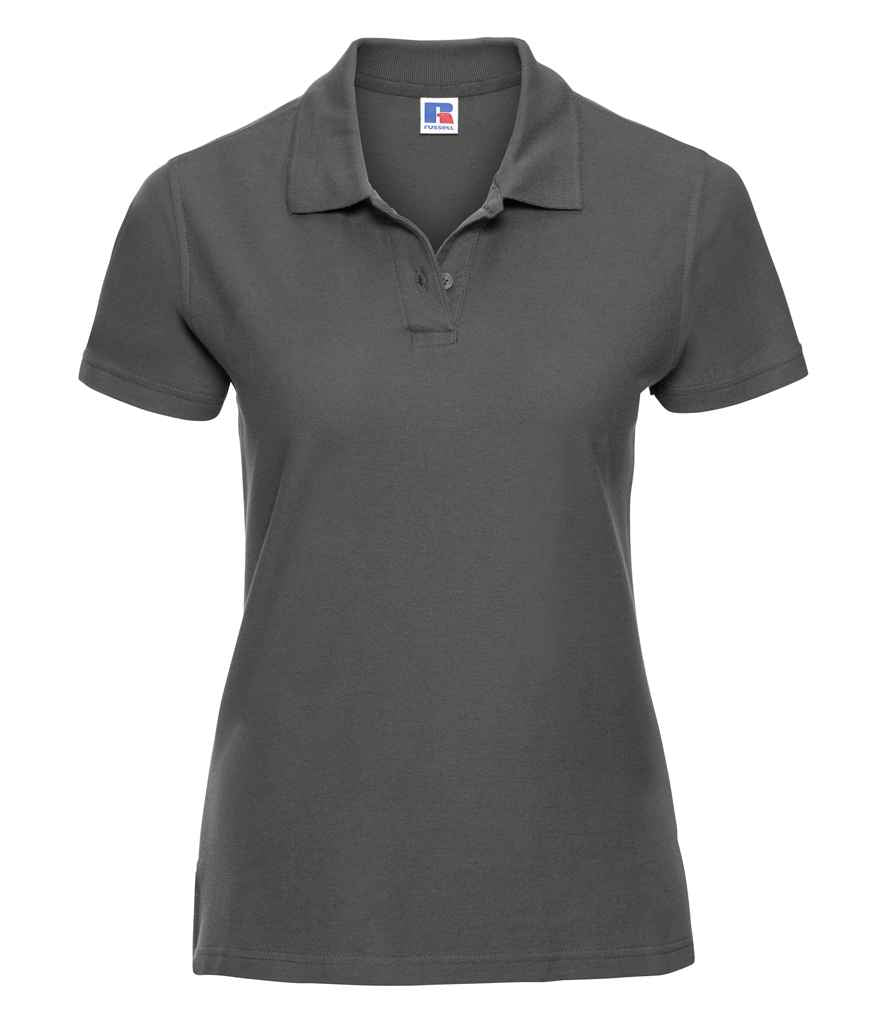 Russell Ladies Ultimate Cotton Piqué Polo Shirt in Titanium by Russell — Custom branded clothing by Print Press, featuring premium embroidery produced in our specialist print lab in the UK.