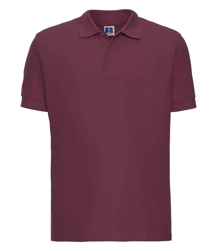 Russell Ultimate Cotton Piqué Polo Shirt in Burgundy by Russell — Custom branded clothing by Print Press, featuring premium embroidery produced in our specialist print lab in the UK.