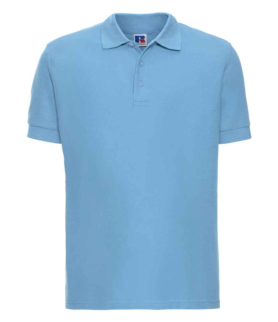 Russell Ultimate Cotton Piqué Polo Shirt in Sky Blue by Russell — Custom branded clothing by Print Press, featuring premium embroidery produced in our specialist print lab in the UK.