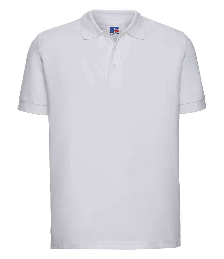 Russell Ultimate Cotton Piqué Polo Shirt in White by Russell — Custom branded clothing by Print Press, featuring premium embroidery produced in our specialist print lab in the UK.