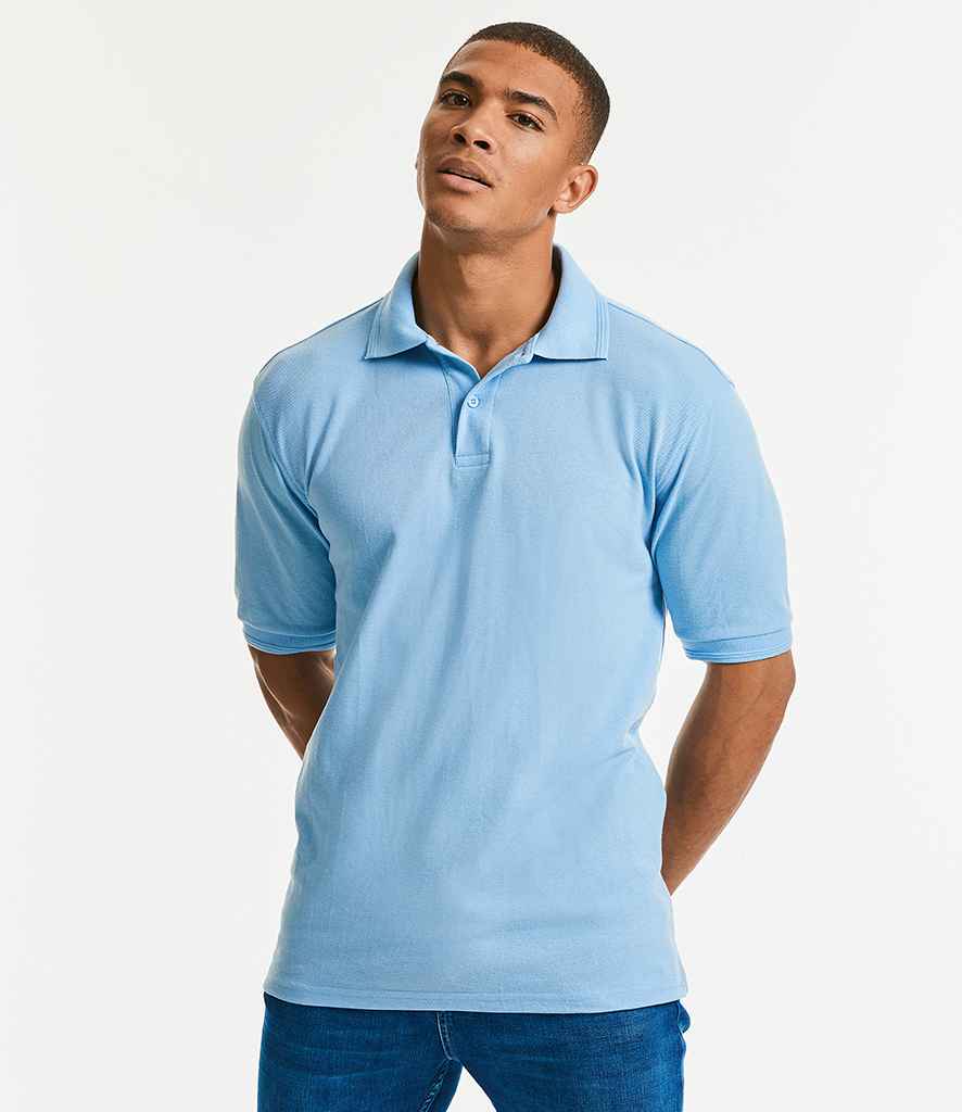 Russell Hardwearing Poly/Cotton Piqué Polo Shirt in Sky Blue by Russell — Custom branded clothing by Print Press, featuring premium embroidery produced in our specialist print lab in the UK.