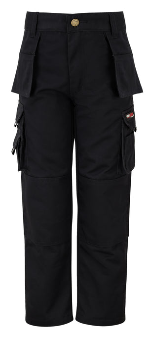 Tuffstuff Junior Pro Work Trousers in BLACK by TUFFSTUFF — Custom branded clothing by Print Press, featuring premium embroidery produced in our specialist print lab in the UK.