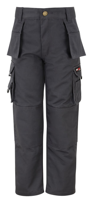 Tuffstuff Junior Pro Work Trousers in GREY by TUFFSTUFF — Custom branded clothing by Print Press, featuring premium embroidery produced in our specialist print lab in the UK.