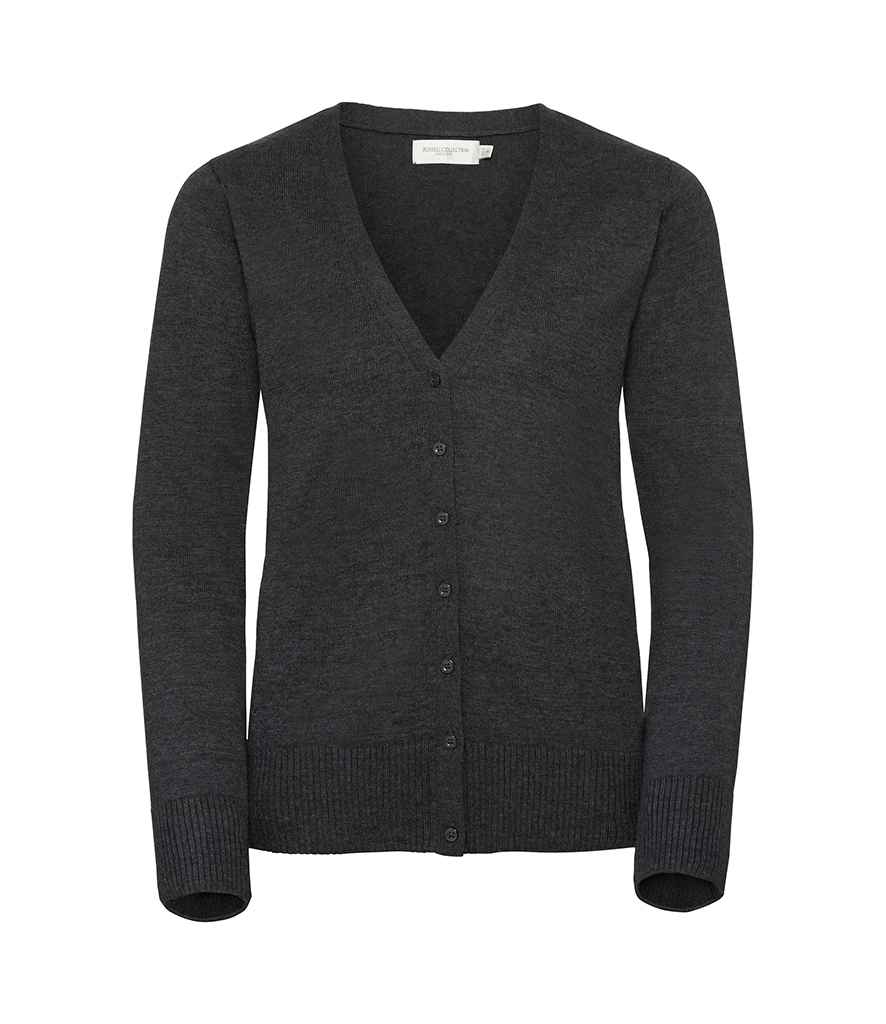 Russell Collection Ladies Cotton Acrylic V Neck Cardigan in Charcoal Marl by Russell — Custom branded clothing by Print Press, featuring premium embroidery produced in our specialist print lab in the UK.