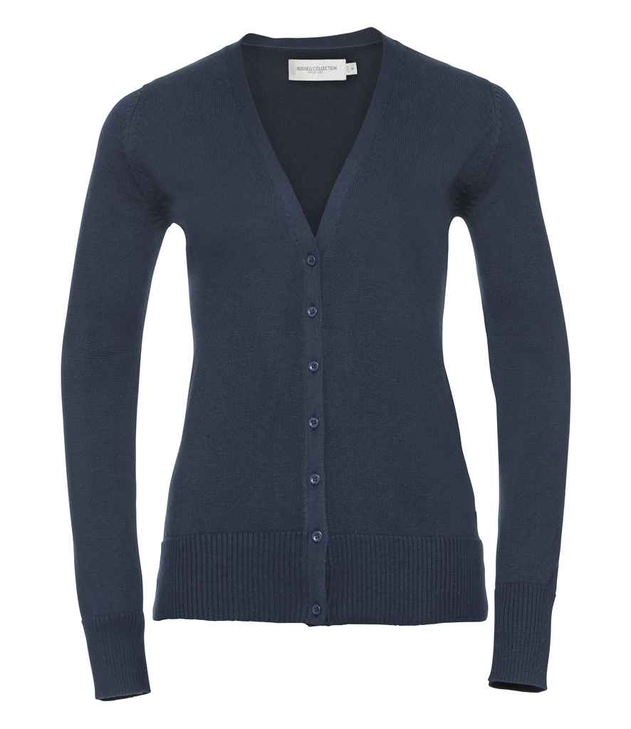 Russell Collection Ladies Cotton Acrylic V Neck Cardigan in by Russell — Custom branded clothing by Print Press, featuring premium embroidery produced in our specialist print lab in the UK.