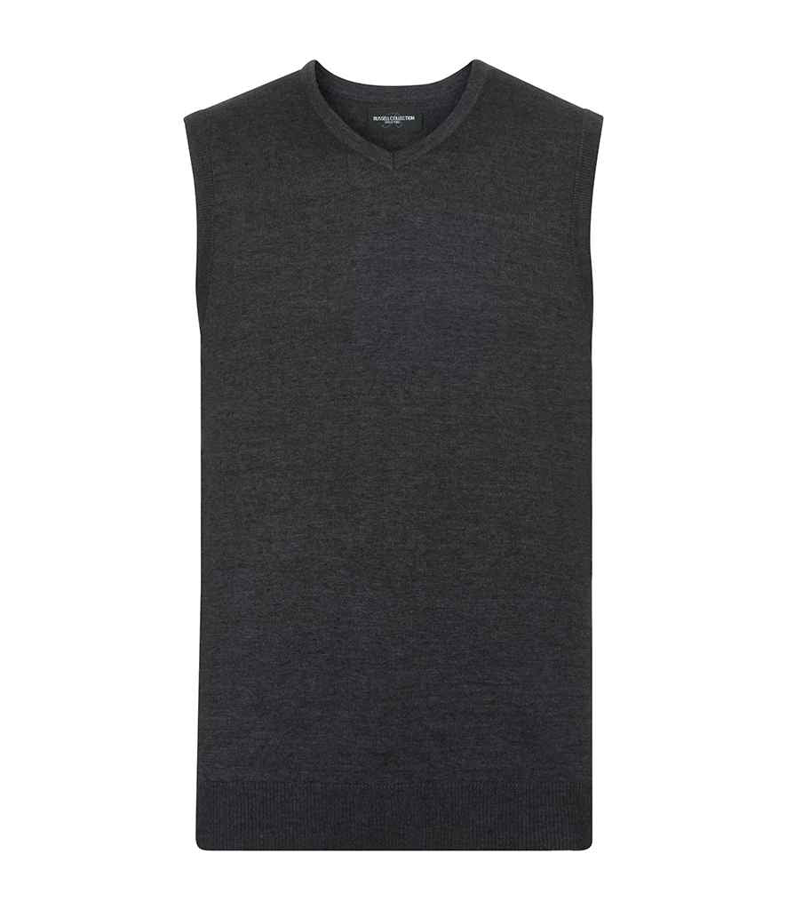 Russell Collection Sleeveless Cotton Acrylic V Neck Sweater in Charcoal Marl by Russell — Custom branded clothing by Print Press, featuring premium embroidery produced in our specialist print lab in the UK.