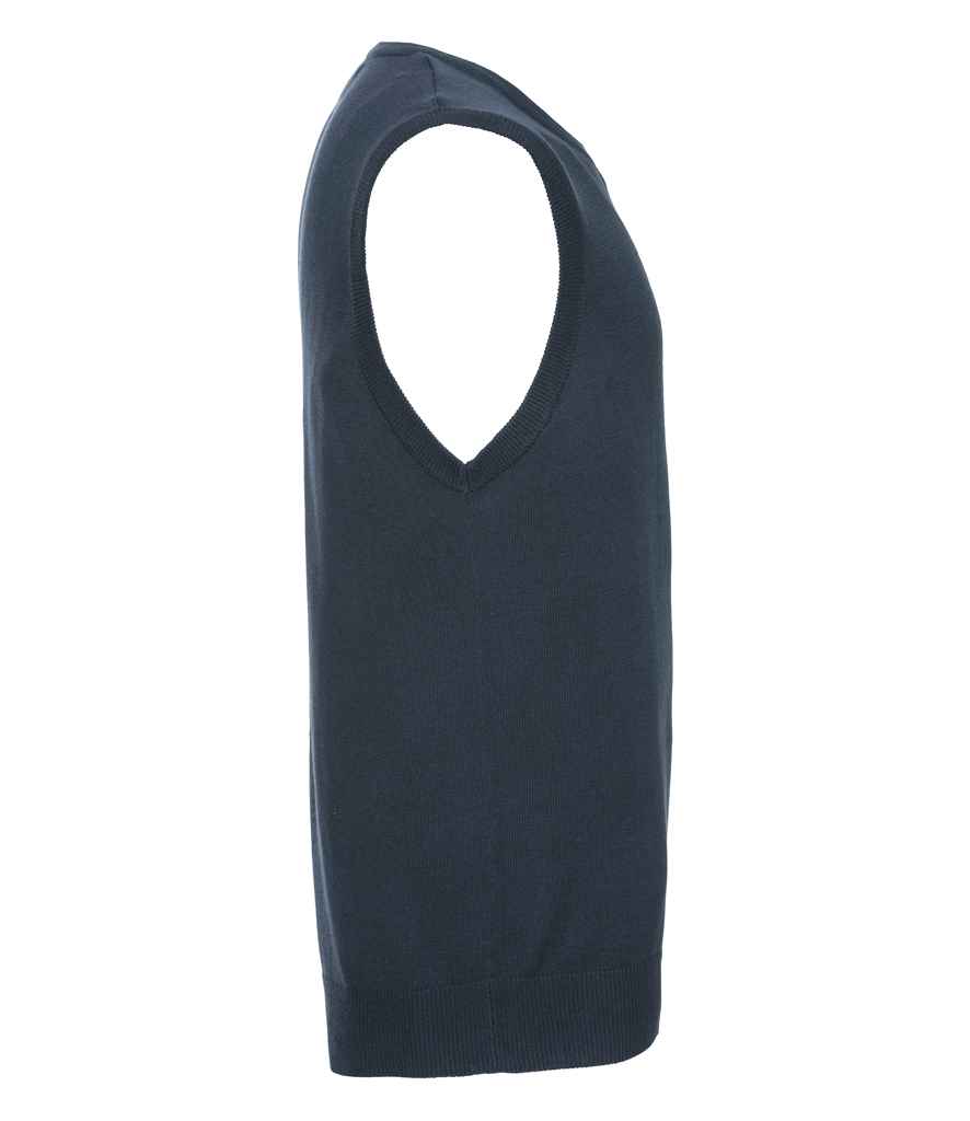 Russell Collection Sleeveless Cotton Acrylic V Neck Sweater in by Russell — Custom branded clothing by Print Press, featuring premium embroidery produced in our specialist print lab in the UK.
