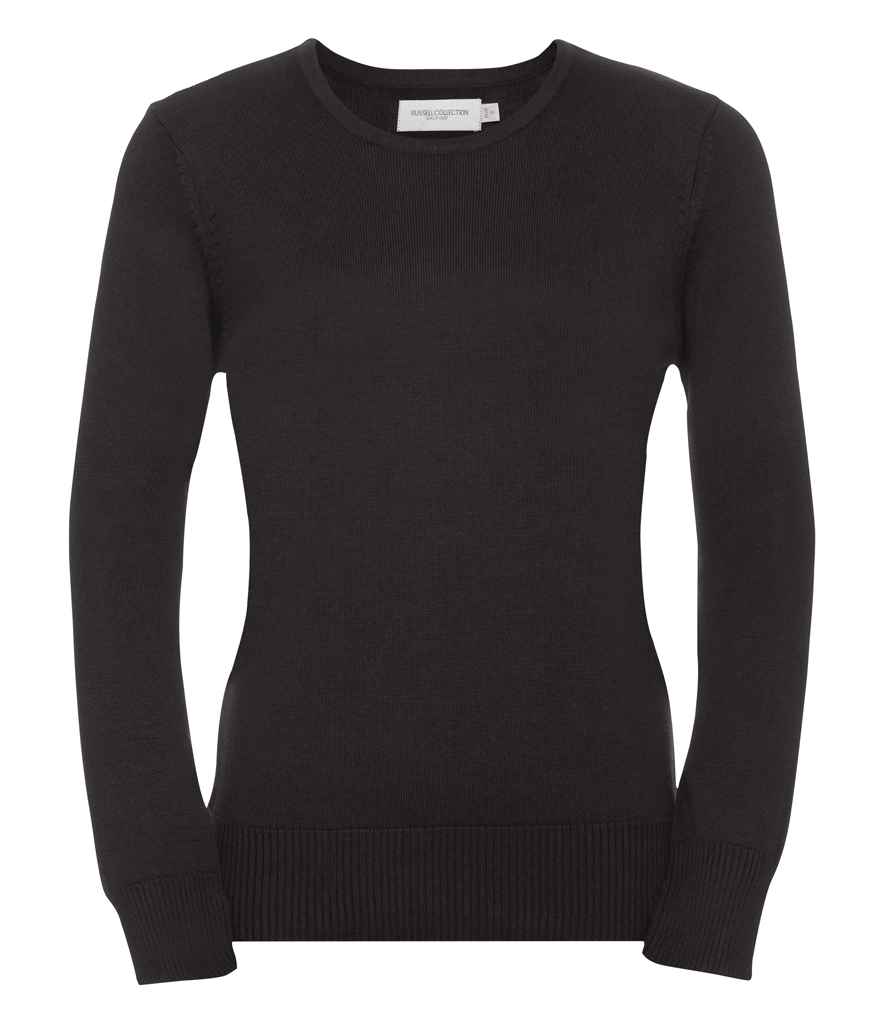 Russell Collection Ladies Cotton Acrylic Crew Neck Sweater in Black by Russell — Custom branded clothing by Print Press, featuring premium embroidery produced in our specialist print lab in the UK.