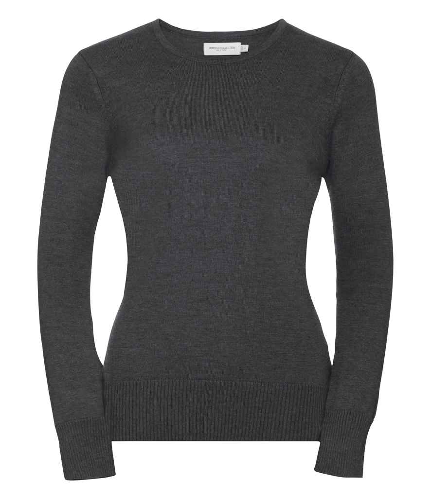 Russell Collection Ladies Cotton Acrylic Crew Neck Sweater in Charcoal Marl by Russell — Custom branded clothing by Print Press, featuring premium embroidery produced in our specialist print lab in the UK.