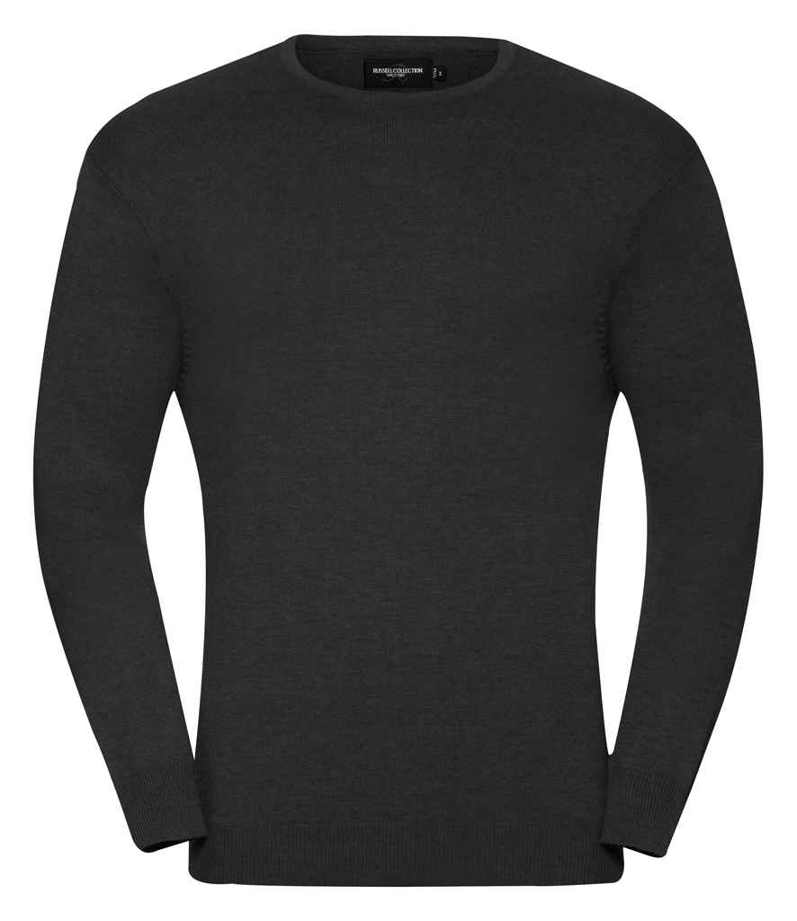 Russell Collection Cotton Acrylic Crew Neck Sweater in Black by Russell — Custom branded clothing by Print Press, featuring premium embroidery produced in our specialist print lab in the UK.