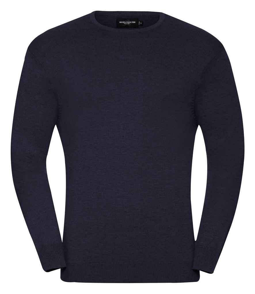 Russell Collection Cotton Acrylic Crew Neck Sweater in French Navy by Russell — Custom branded clothing by Print Press, featuring premium embroidery produced in our specialist print lab in the UK.