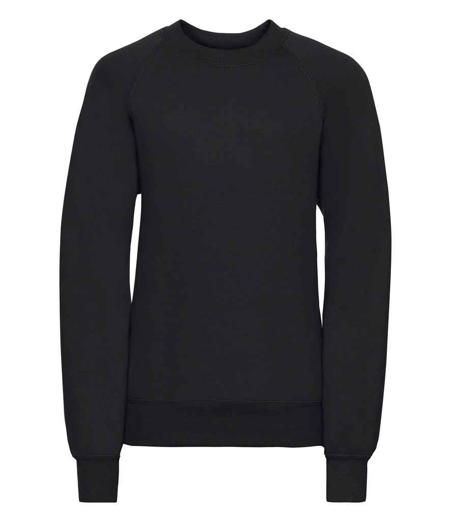 Russell Schoolgear Kids Raglan Sweatshirt in Black by Russell — Custom branded clothing by Print Press, featuring premium embroidery produced in our specialist print lab in the UK.