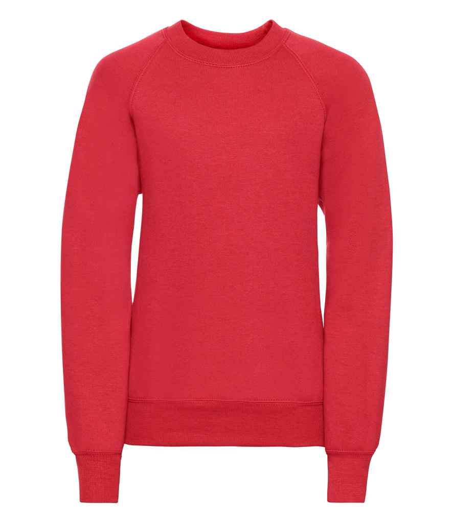 Russell Schoolgear Kids Raglan Sweatshirt in Bright Red by Russell — Custom branded clothing by Print Press, featuring premium embroidery produced in our specialist print lab in the UK.