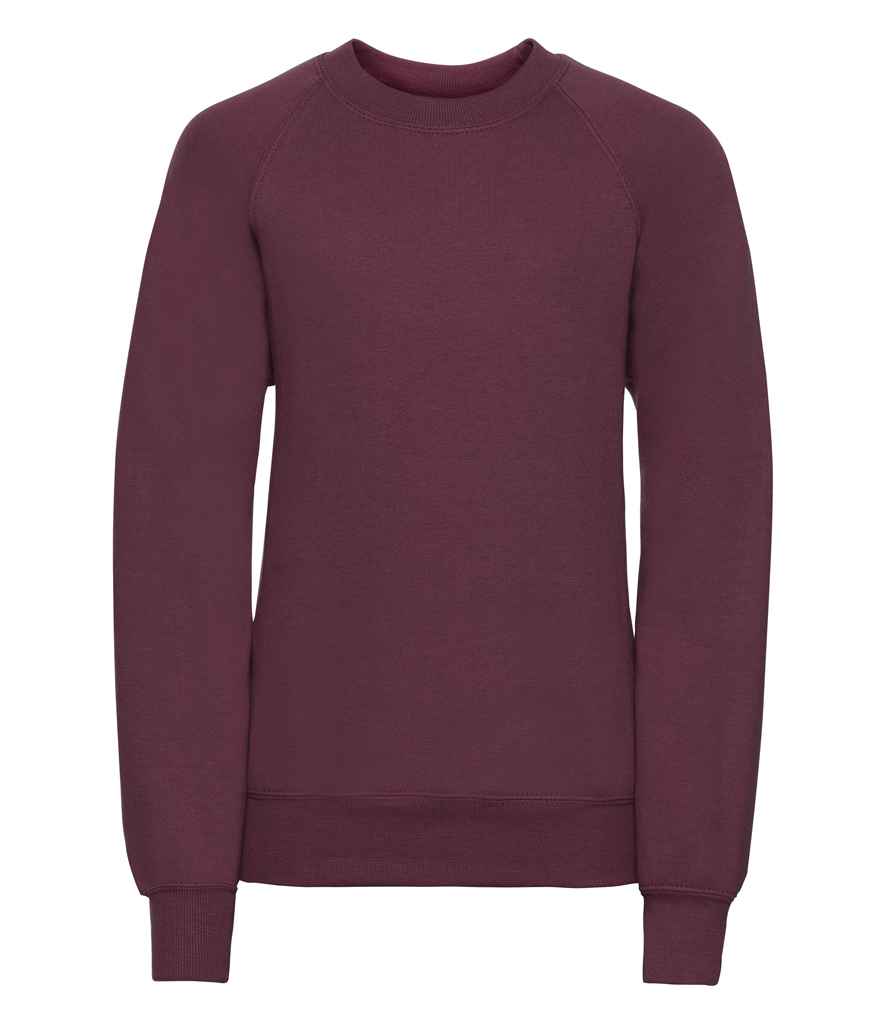 Russell Schoolgear Kids Raglan Sweatshirt in Burgundy by Russell — Custom branded clothing by Print Press, featuring premium embroidery produced in our specialist print lab in the UK.