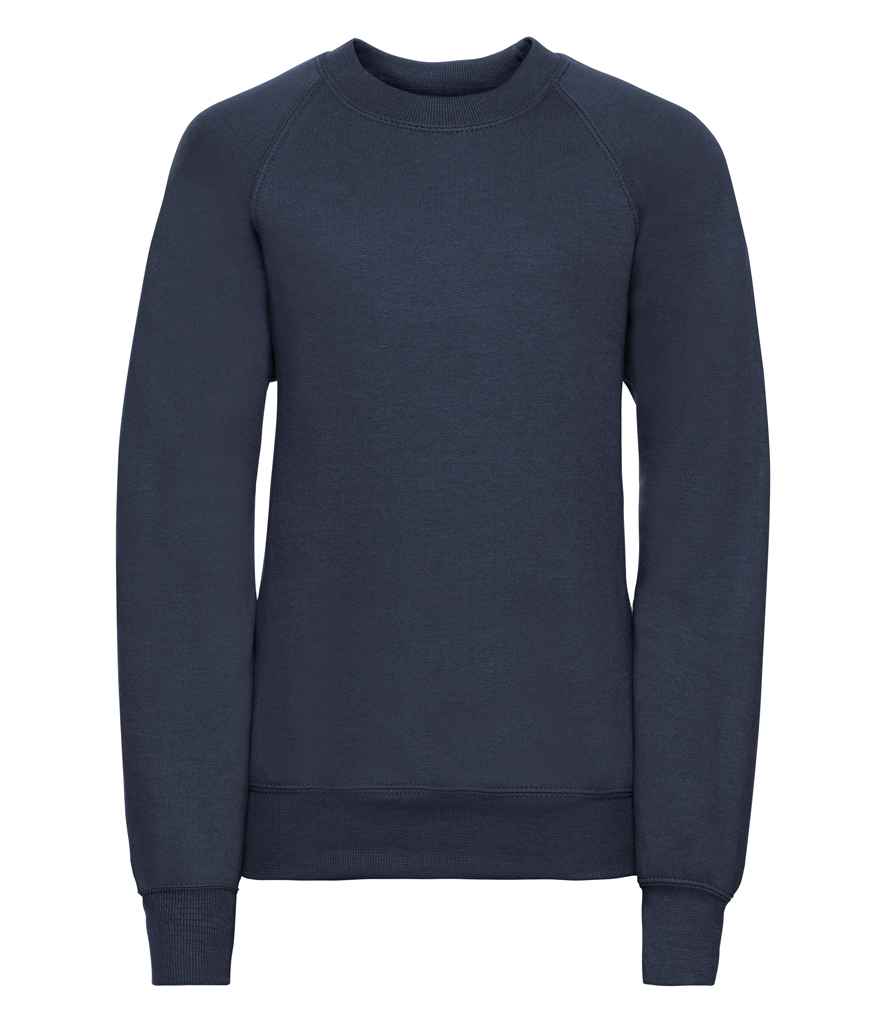 Russell Schoolgear Kids Raglan Sweatshirt in French Navy by Russell — Custom branded clothing by Print Press, featuring premium embroidery produced in our specialist print lab in the UK.