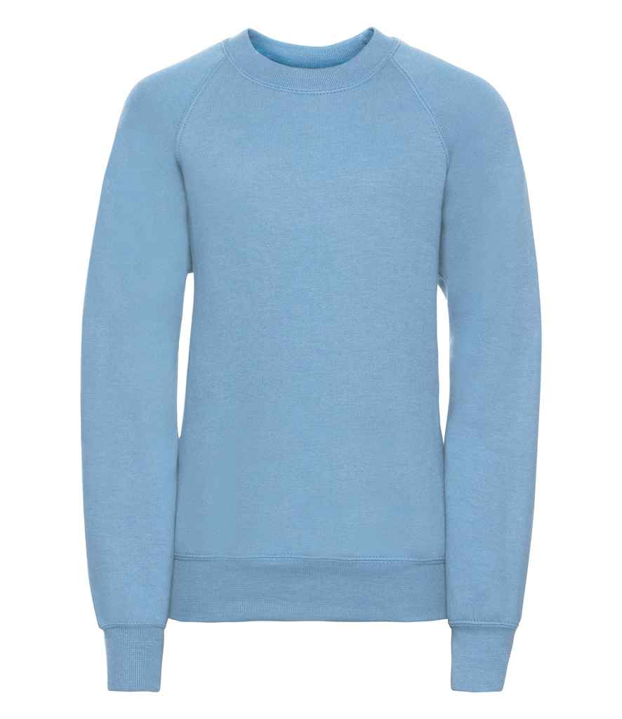 Russell Schoolgear Kids Raglan Sweatshirt in Sky Blue by Russell — Custom branded clothing by Print Press, featuring premium embroidery produced in our specialist print lab in the UK.