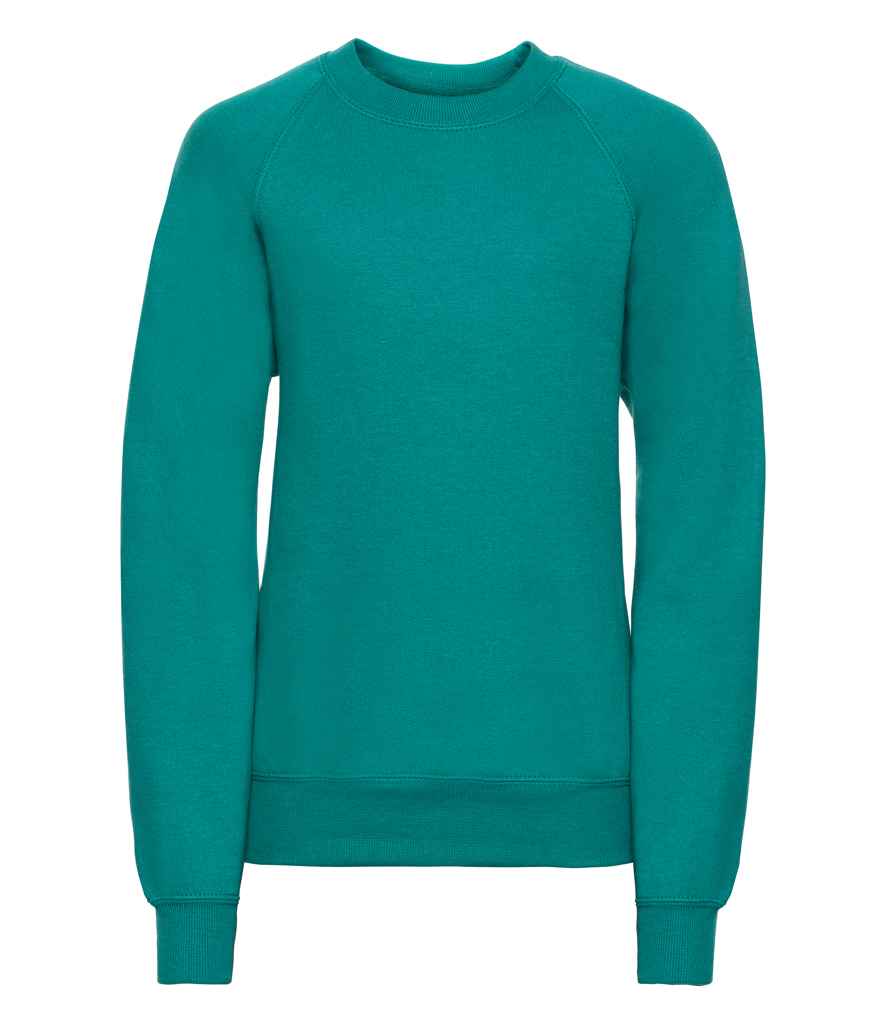 Russell Schoolgear Kids Raglan Sweatshirt in Winter Emerald by Russell — Custom branded clothing by Print Press, featuring premium embroidery produced in our specialist print lab in the UK.