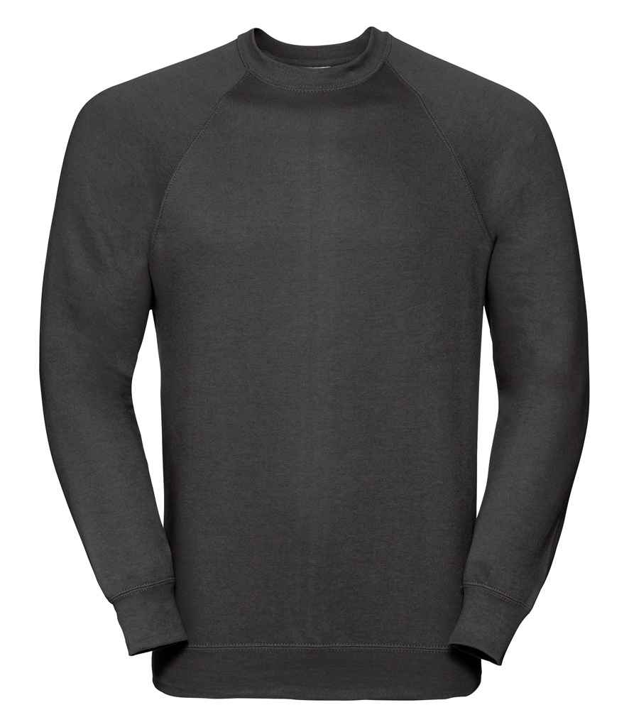 Russell Raglan Sweatshirt in Black by Russell — Custom branded clothing by Print Press, featuring premium embroidery produced in our specialist print lab in the UK.