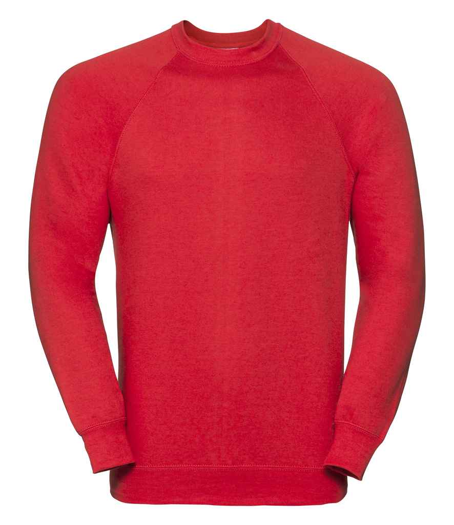 Russell Raglan Sweatshirt in Bright Red by Russell — Custom branded clothing by Print Press, featuring premium embroidery produced in our specialist print lab in the UK.