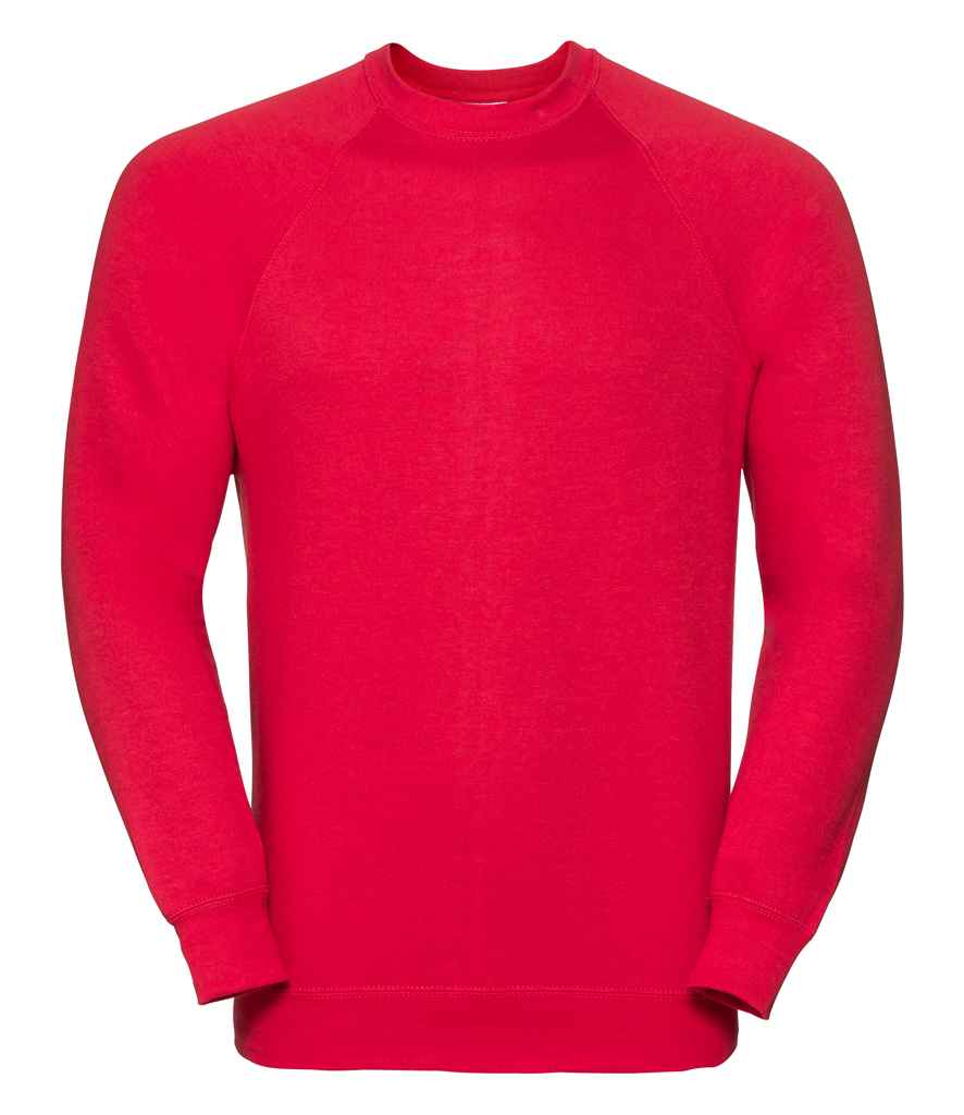 Russell Raglan Sweatshirt in Classic Red by Russell — Custom branded clothing by Print Press, featuring premium embroidery produced in our specialist print lab in the UK.