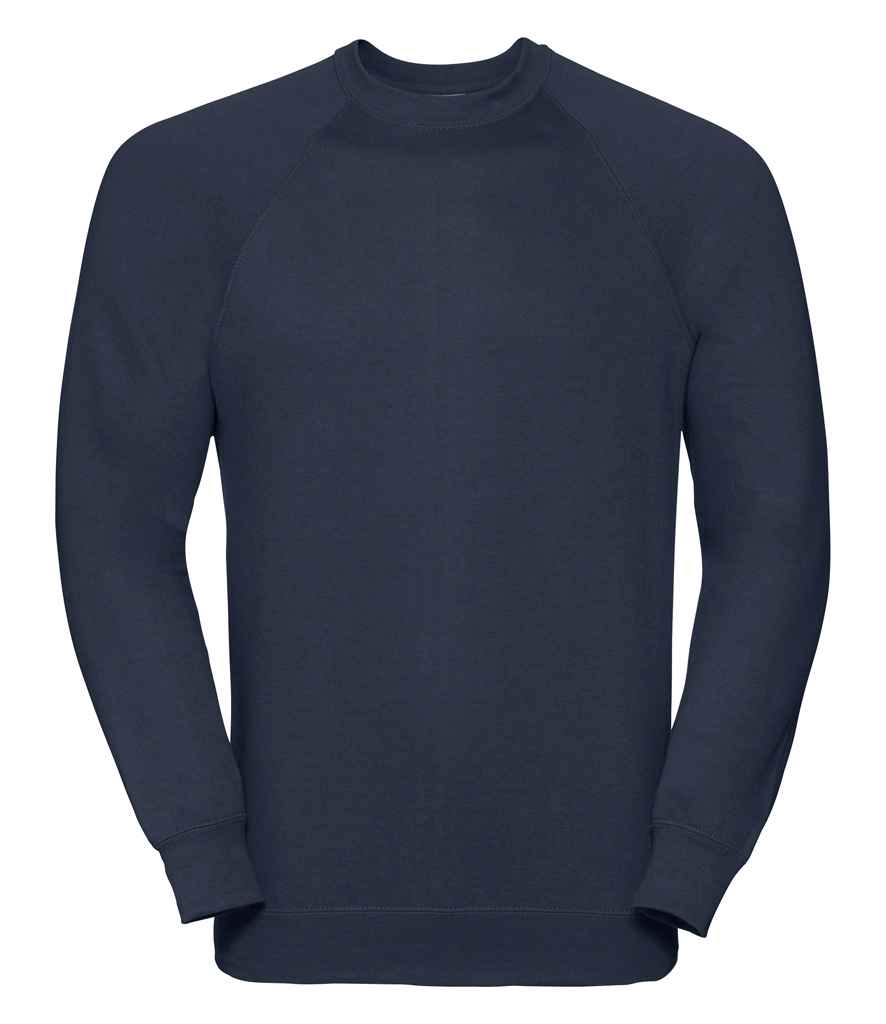 Russell Raglan Sweatshirt in French Navy by Russell — Custom branded clothing by Print Press, featuring premium embroidery produced in our specialist print lab in the UK.