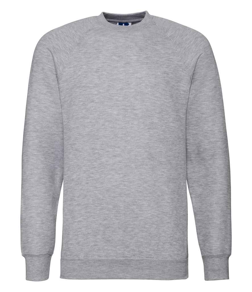 Russell Raglan Sweatshirt in Light Oxford by Russell — Custom branded clothing by Print Press, featuring premium embroidery produced in our specialist print lab in the UK.