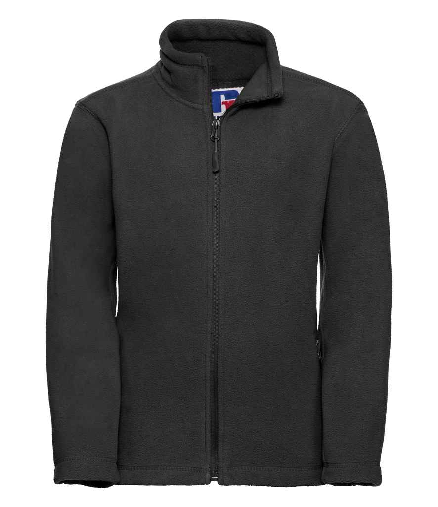 Russell Schoolgear Kids Outdoor Fleece Jacket in Black by Russell — Custom branded clothing by Print Press, featuring premium embroidery produced in our specialist print lab in the UK.