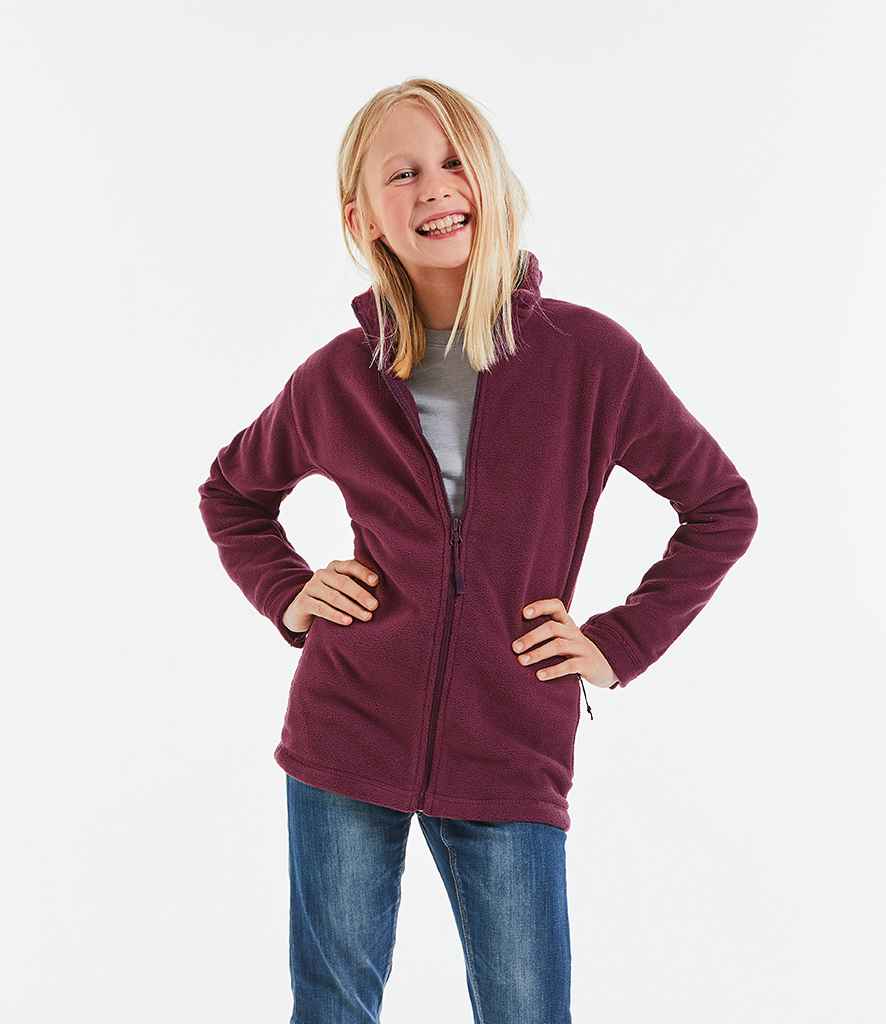 Russell Schoolgear Kids Outdoor Fleece Jacket in Burgundy by Russell — Custom branded clothing by Print Press, featuring premium embroidery produced in our specialist print lab in the UK.