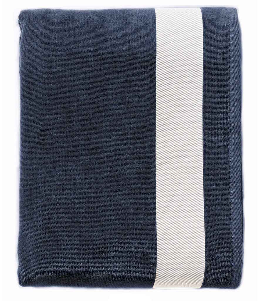 SOL'S Lagoon Beach Towel in ONE French Navy White by SOL'S — Custom branded clothing by Print Press, featuring premium embroidery produced in our specialist print lab in the UK.