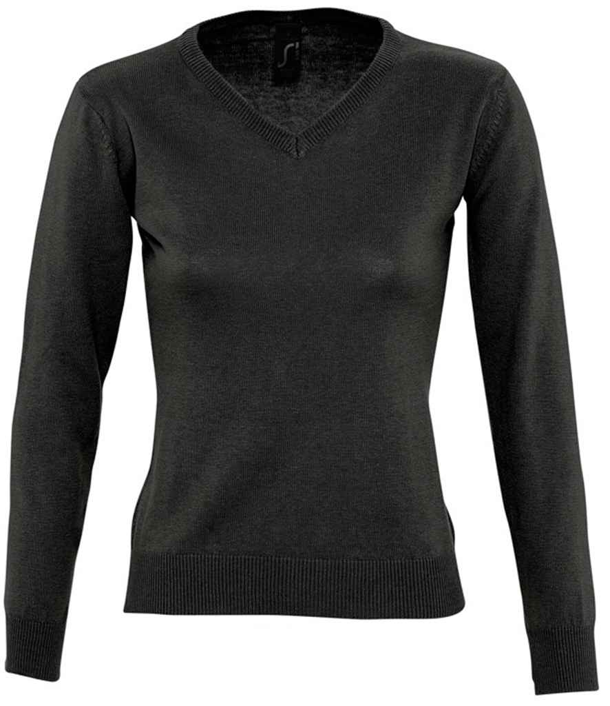 SOL'S Ladies Galaxy Cotton Acrylic V Neck Sweater in Black by SOL'S — Custom branded clothing by Print Press, featuring premium embroidery produced in our specialist print lab in the UK.