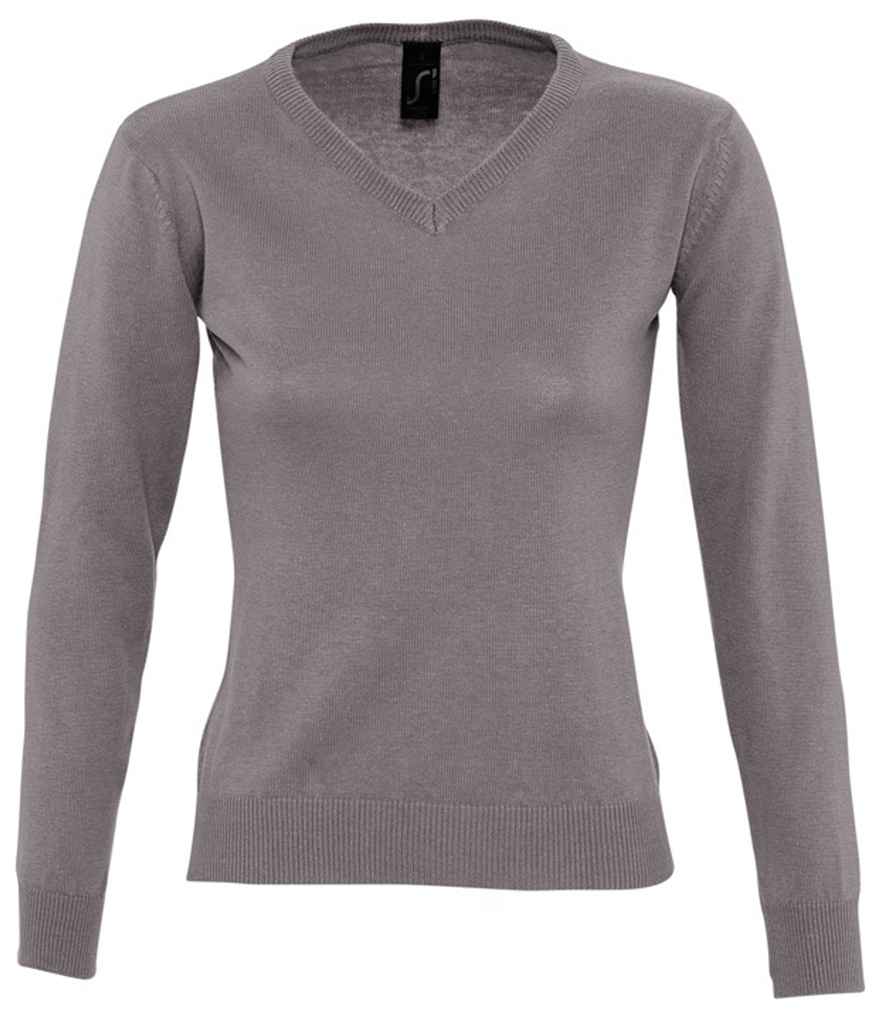 SOL'S Ladies Galaxy Cotton Acrylic V Neck Sweater in Medium Grey by SOL'S — Custom branded clothing by Print Press, featuring premium embroidery produced in our specialist print lab in the UK.