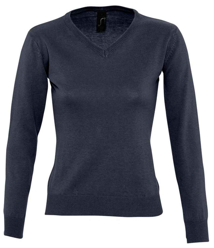 SOL'S Ladies Galaxy Cotton Acrylic V Neck Sweater in Navy by SOL'S — Custom branded clothing by Print Press, featuring premium embroidery produced in our specialist print lab in the UK.