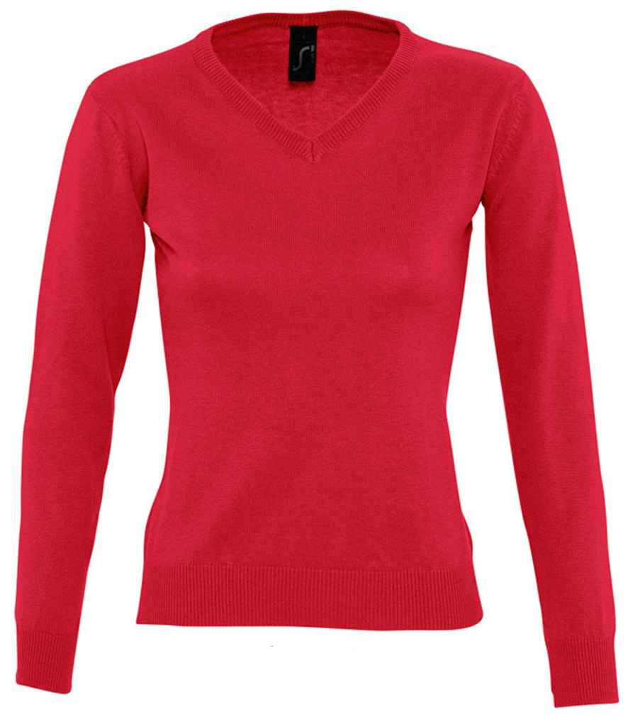 SOL'S Ladies Galaxy Cotton Acrylic V Neck Sweater in Red by SOL'S — Custom branded clothing by Print Press, featuring premium embroidery produced in our specialist print lab in the UK.