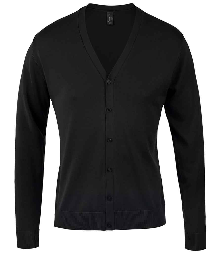 SOL'S Golden Cotton Acrylic V Neck Cardigan in Black by SOL'S — Custom branded clothing by Print Press, featuring premium embroidery produced in our specialist print lab in the UK.
