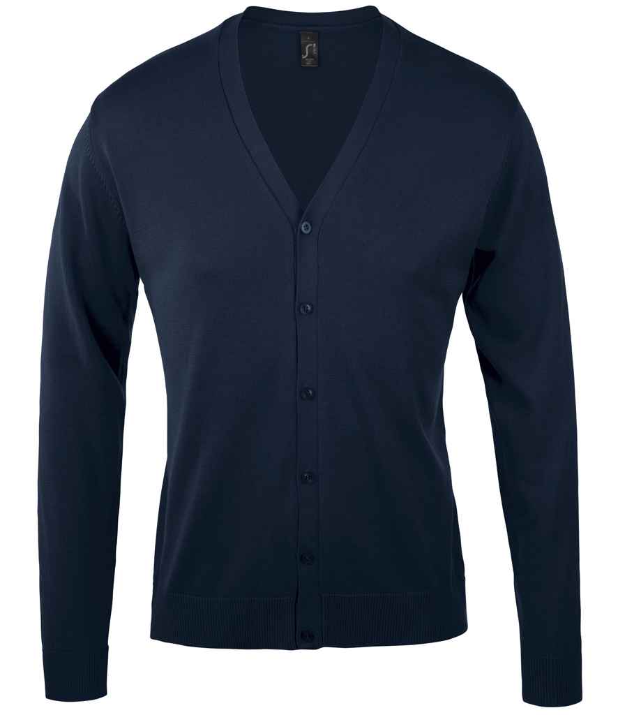 SOL'S Golden Cotton Acrylic V Neck Cardigan in Navy by SOL'S — Custom branded clothing by Print Press, featuring premium embroidery produced in our specialist print lab in the UK.