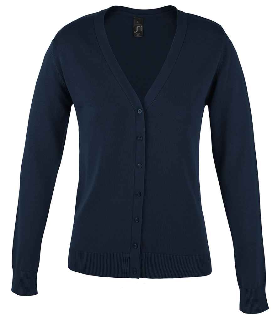 SOL'S Ladies Golden Cotton Acrylic V Neck Cardigan in Navy by SOL'S — Custom branded clothing by Print Press, featuring premium embroidery produced in our specialist print lab in the UK.
