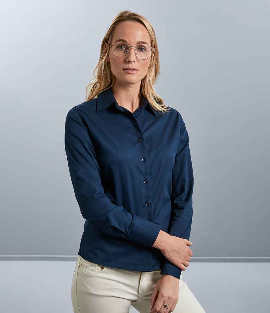 Russell Collection Ladies Long Sleeve Classic Twill Shirt in French Navy by Russell — Custom branded clothing by Print Press, featuring premium embroidery produced in our specialist print lab in the UK.