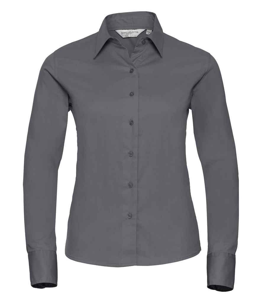 Russell Collection Ladies Long Sleeve Classic Twill Shirt in Zinc by Russell — Custom branded clothing by Print Press, featuring premium embroidery produced in our specialist print lab in the UK.
