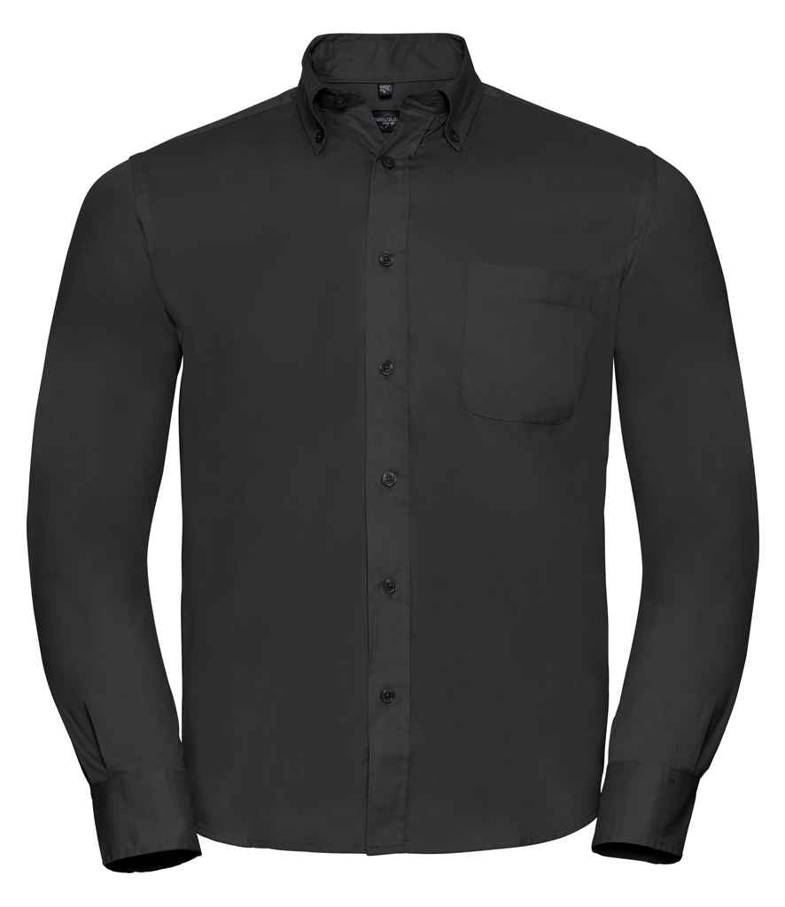 Russell Collection Long Sleeve Classic Twill Shirt in Black by Russell — Custom branded clothing by Print Press, featuring premium embroidery produced in our specialist print lab in the UK.