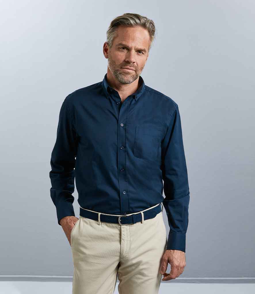 Russell Collection Long Sleeve Classic Twill Shirt in French Navy by Russell — Custom branded clothing by Print Press, featuring premium embroidery produced in our specialist print lab in the UK.