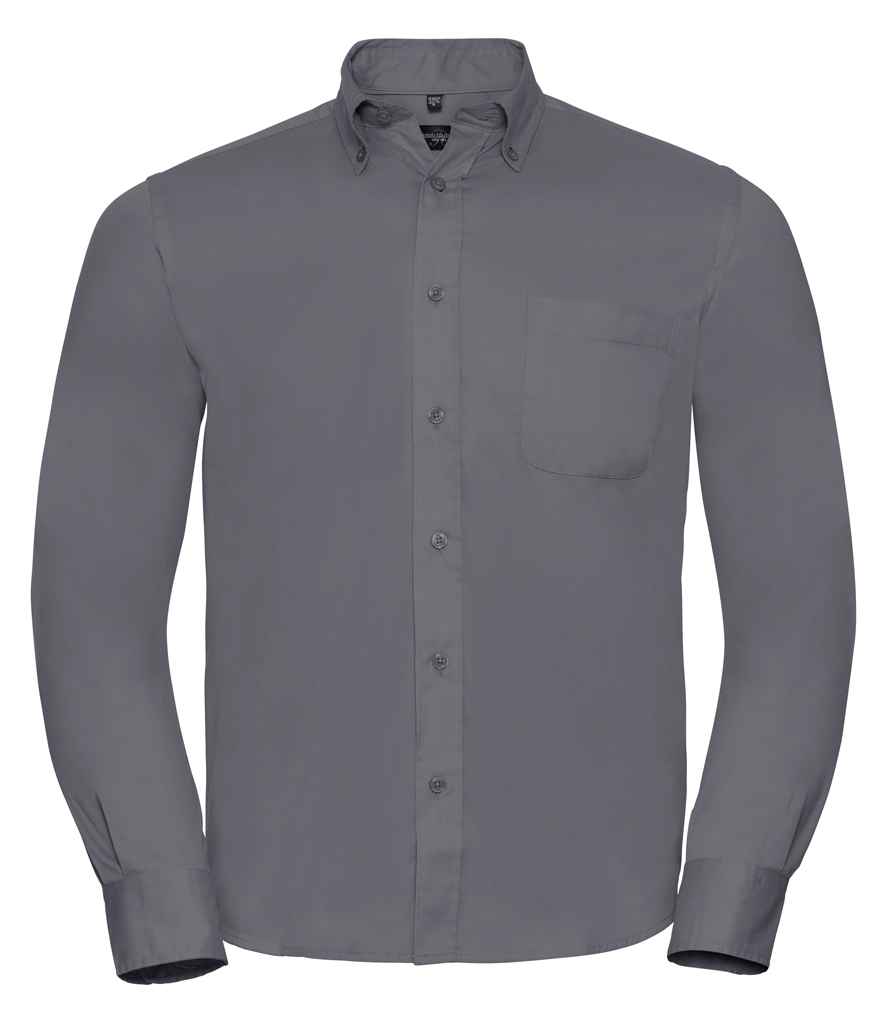 Russell Collection Long Sleeve Classic Twill Shirt in Zinc by Russell — Custom branded clothing by Print Press, featuring premium embroidery produced in our specialist print lab in the UK.